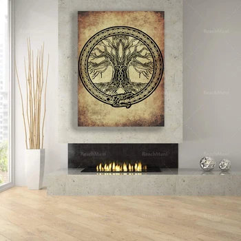 Az Yggdrasil fa Poszter, Északi Art Print, Hermetikus Dekoráció, Pogány Wicca nyomtatás, Mágia, Dekoráció , Ezoterikus lakberendezés