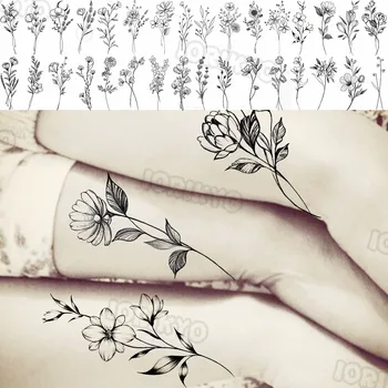 Fekete Daisy Ideiglenes Tetoválás A Nők, Lányok Reális Dahlia Tárnics Virág Hamis Tetoválás Matrica Kar Tetkóimat Test Vízálló