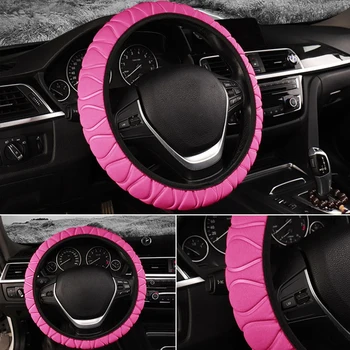 Kormánykerék Cover Pink/Fekete Téli Szőrös, Puha Plüss 37-38cm Autó Kerék Protector Univerzális Fedél autó belső tartozékok