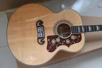 kína gitár, gyári új egyéni Szilárd felső J200 természetes szín akusztikus gitár láng juhar test 59