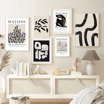 Matisse Absztrakt Vonalas Rajz Mértani Északi Poszterek, Nyomatok, Wall Art Vászon Festmény, Fali Kép Nappali Dekor