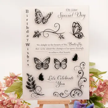 Nagy 8 inch Szilikon Bélyegző Pillangók Tiszta Bélyeg Scrapbooking Kártya készítés unk Lapja Kézműves Dekorációs Boldog Karácsonyt