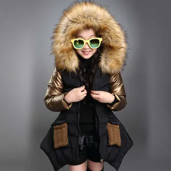 Női ruha gyerek kapucnis téli megvastagodása pamut kabát, gyerek ruha hosszú stílusú kabát gyermek melegen kabát lányok aranyos maximum 3-13Y